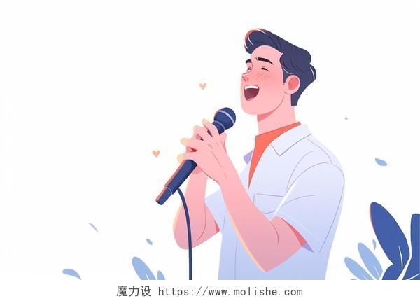 一位男孩开心唱歌卡通AI元素